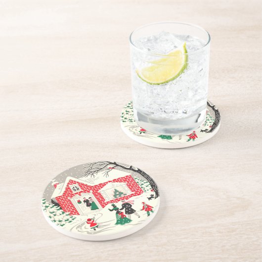 Vintager WeihnachtsUntersetzer Sandstein Untersetzer (Seite)