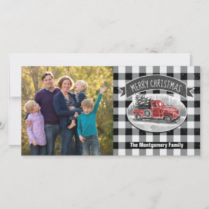 Vintager Weihnachtsverkehr Schwarz-weißes Karierte Feiertagskarte