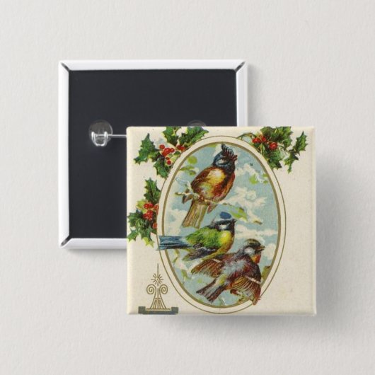 Vintager Weihnachtsvogel Feiertagsknopf Button (Vorne & Hinten)