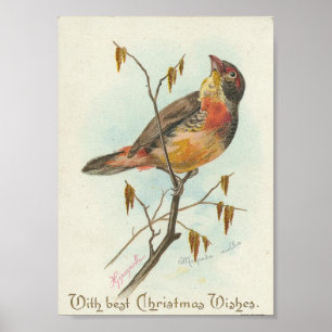 Vintager Weihnachtsvogel Poster