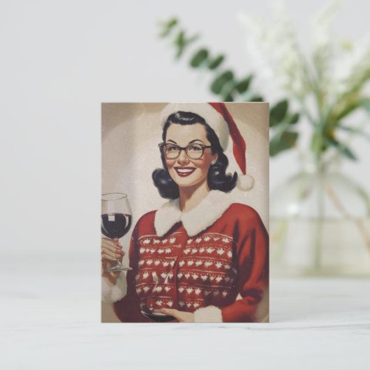 Vintager Weihnachtswein Postkarte (Stehend Vorderseite)