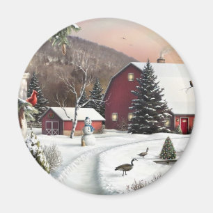 Vintager Weihnachtswinter-Bauernhof Magnet