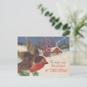 Vintager Weihnachtswinter-Vogel Feiertagspostkarte (Stehend Vorderseite)