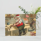 Vintager Weihnachtsworkshop für den Weihnachtsmann Feiertagskarte (Stehend Vorderseite)