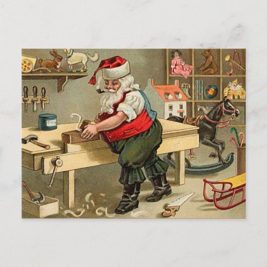 Vintager Weihnachtsworkshop für den Weihnachtsmann Feiertagspostkarte (Vorderseite)