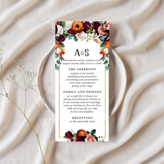 Vintager Wein, Blush & Burnt Orange Blumenprogramm Werbekarte