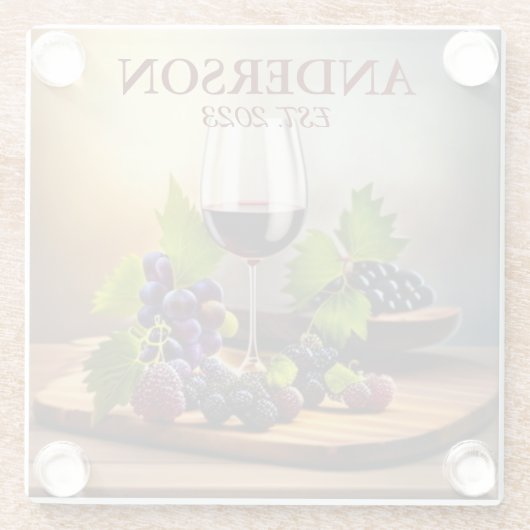 Vintager Wein mit Obst Glasuntersetzer (Rückseite)