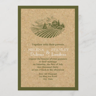 Vintager Weinberg und Korkbeige, Hochzeit Einladung