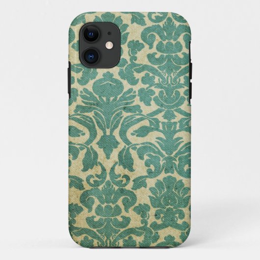 Vintager weises Grün-Damast Case-Mate iPhone Hülle (Rückseite)