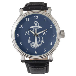 Vintager weißer Anker-Seil-Marine-Blau-Hintergrun Armbanduhr