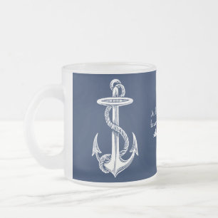 Vintager weißer Anker-Seil-Marine-Blau-Hintergrun Mattglastasse