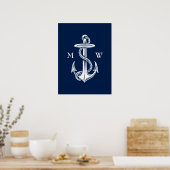Vintager weißer Ankerseil Navy Blue Hintergrund Poster (Küche)