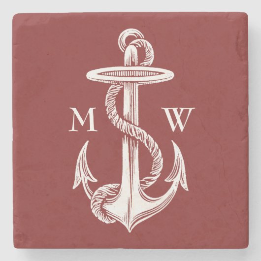 Vintager Weißer Ankertopf Roter Seidengarn Steinuntersetzer (Vorderseite)