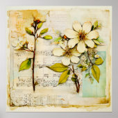 VINTAGER WEISSER BLUMEN IN BEIGEFÜGTEM PAPIER POSTER (Vorne)