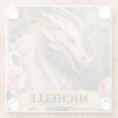Vintager weißer Drache und rosa Rosen Glasuntersetzer (Rückseite)