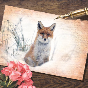 Vintager weißer Fox im Schneedeckenpapier Seidenpapier