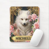 Vintager weißer Fox und rosa Rosen Mousepad (Mit Mouse)