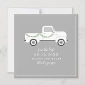 Vintager weißer LKW-Hochzeitstag retten Magneteinladung (Vorderseite)