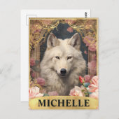 Vintager Weißer Wolf und Rosen Postkarte (Vorne/Hinten)