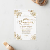 Vintager Weißgoldrahmen Tiara Quinceanera Mitteilungskarte (Vorderseite/Rückseite Beispiel)