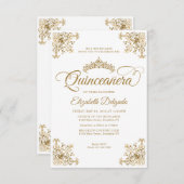 Vintager Weißgoldrahmen Tiara Quinceanera Mitteilungskarte (Vorne/Hinten)