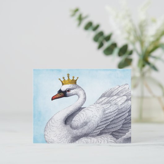 Vintager Weißschwan in Goldkrone Postkarte (Stehend Vorderseite)