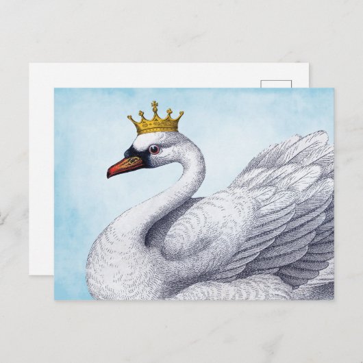 Vintager Weißschwan in Goldkrone Postkarte (Vorne/Hinten)
