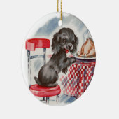 Vintager Welpe am Tisch Keramikornament (Rechts)