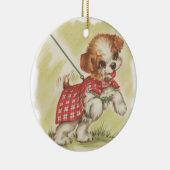 Vintager Welpe an Leine Keramikornament (Rechts)