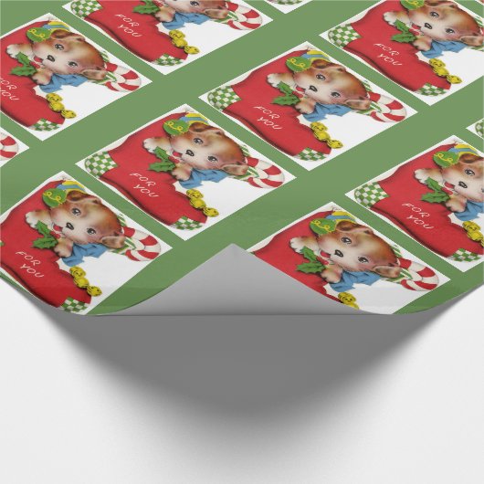 Vintager Welpe im Strumpf Geschenkpapier (Ecke)