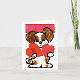 Vintager Welpe mit Hearts Valentine Karte