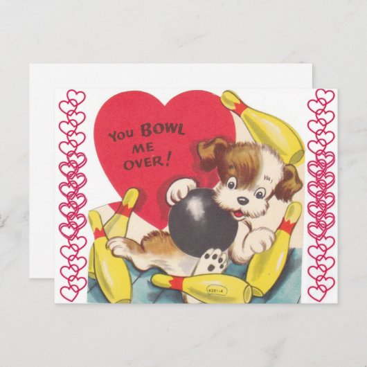 Vintager Welpenhund Bowling Valentine Postkarte (Vorne/Hinten)