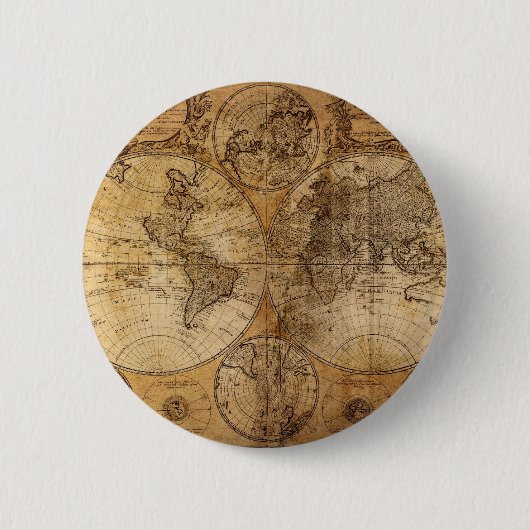 Vintager Weltkarten-Atlas Button (Vorderseite)