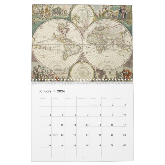 Vintager Weltkarten-Kalender Kalender (Jan 2026)