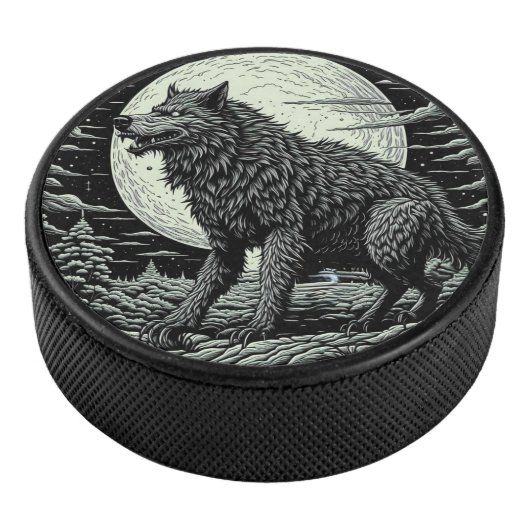 Vintager Werwolf vor dem Vollmond Eishockey Puck (3/4)