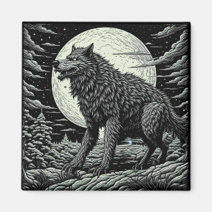 Vintager Werwolf vor dem Vollmond Magnet