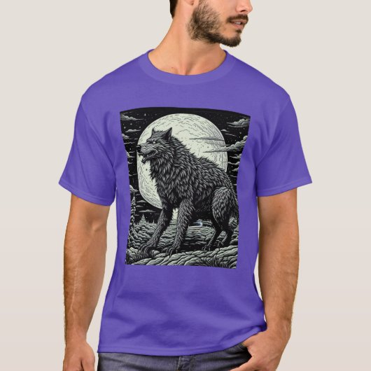 Vintager Werwolf vor dem Vollmond T-Shirt (Vorderseite)