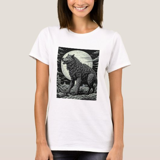 Vintager Werwolf vor dem Vollmond T-Shirt (Vorderseite)