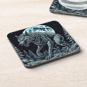 Vintager Werwolf wächst auf Vollmondnacht Getränkeuntersetzer (Linke Seite)
