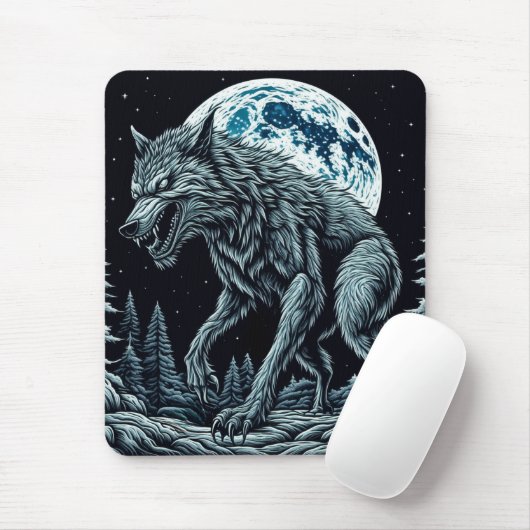 Vintager Werwolf wächst auf Vollmondnacht Mousepad (Mit Mouse)
