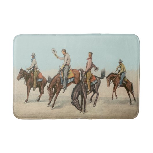 Vintager Western 4 Cowboys bei Buckelpferden Badematte (Vorderseite)