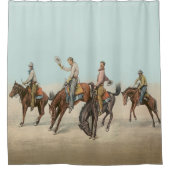 Vintager Western 4 Cowboys bei Buckelpferden Duschvorhang (Vorderseite)