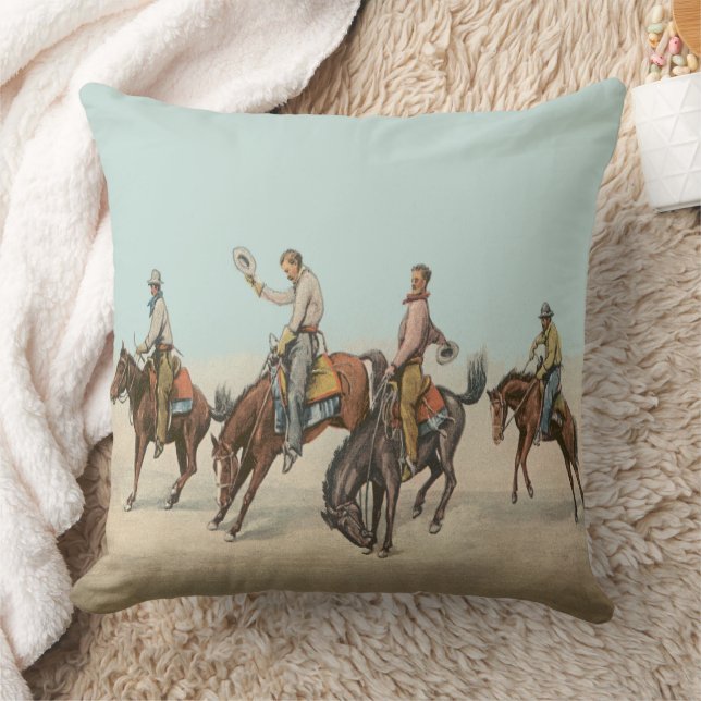 Vintager Western 4 Cowboys bei Buckelpferden Kissen (Decke)