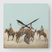 Vintager Western 4 Cowboys bei Buckelpferden Quadratische Wanduhr (Vorderseite)