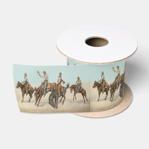 Vintager Western 4 Cowboys bei Buckelpferden Satinband