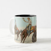 Vintager Western 4 Cowboys bei Buckelpferden Zweifarbige Tasse (Vorderseite Links)