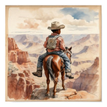 Vintager Western Art African American Boy on Horse