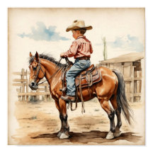 Vintager Western Art Brünetter Junge