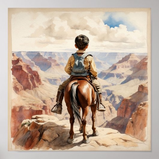 Vintager Western Art Ethnischer Junge am Pferd Poster (Vorne)