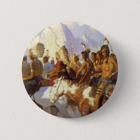 Vintager Western Art, Party des Indischen Krieges  Button (Vorderseite)